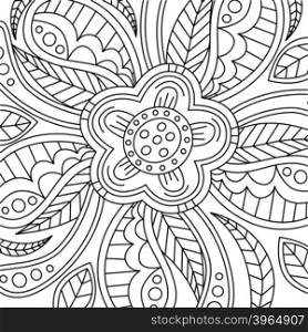 Monochrome Floral Pattern Hand Drawn Texture with Flowers