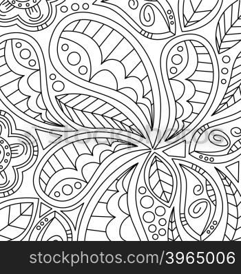 Monochrome Floral Pattern Hand Drawn Texture with Flowers