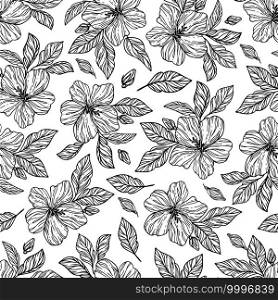 MONOCHROME FLOWERS Hibiscus Seamless Pattern Vector Illustration