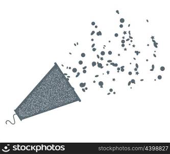 Monochrome image with confetti firecrackers with grunge texture on white background. &#xA;Retro style. Vintage symbol of celebration and joy. Stock vector illustration