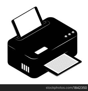 Monochrome inkjet printer. Printing documents in office using copiers. Black and white vector isolated on white background