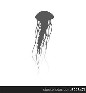 Monochrome Jellyfish Floating in Space. Monochrome jellyfish floating in space. Gelatinous jellyfish with long tentacles isolated on white background. Marine creature floating in water. Inhabitant of underwater world. Vector illustration