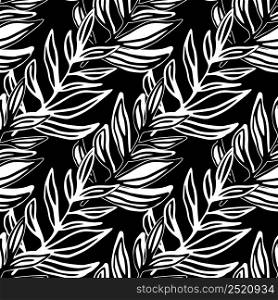 Monochrome jungle geometric seamless pattern. Tropical pattern, palm leaves seamless. Floral background. Exotic plant backdrop. Design for fabric, textile print, wrapping, cover. Vector illustration. Monochrome jungle geometric seamless pattern. Tropical pattern, palm leaves seamless. Floral background. Exotic plant backdrop.