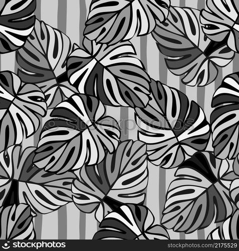 Monochrome jungle seamless pattern. Exotic plant. Tropical palm leaves floral background. Design for fabric , textile print, surface, wrapping, cover. Vintage vector illustration. Monochrome jungle seamless pattern. Exotic plant. Tropical palm leaves floral background.