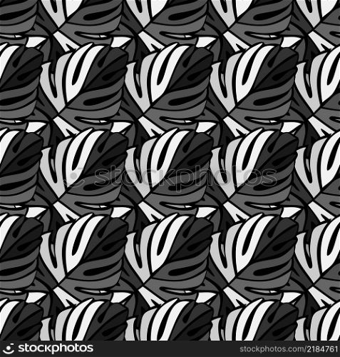 Monochrome jungle seamless pattern. Exotic plant. Tropical palm leaves floral background. Design for fabric , textile print, surface, wrapping, cover. Vintage vector illustration. Monochrome jungle seamless pattern. Exotic plant. Tropical palm leaves floral background.