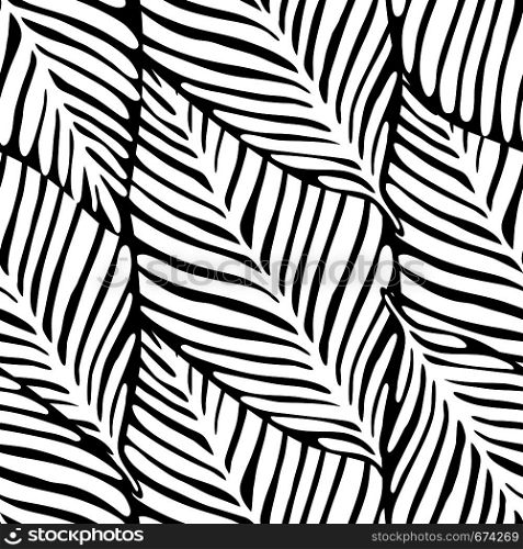 Monochrome jungle seamless pattern. Exotic plant. Tropical pattern, palm leaves seamless vector floral background.. Monochrome jungle seamless pattern. Exotic plant. Tropical pattern