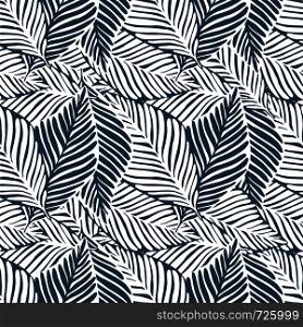 Monochrome leaves jungle print. Tropical pattern, palm leaves seamless vector floral background. Exotic plant.. Abstract tropical pattern, palm leaves seamless floral background.