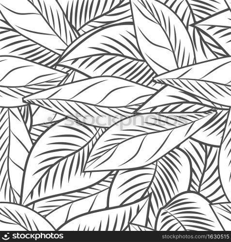 Monochrome leaves vintage engraved style seamless pattern. Simple leaf background. Abstract foliage wallpaper. Contemporary floral design. Vector illustration. Monochrome leaves vintage engraved style seamless pattern.