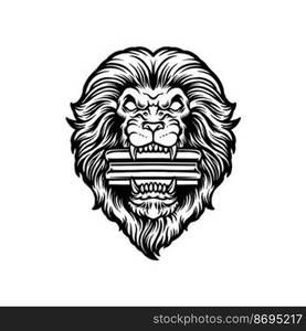 Monochrome lion bites screen printing clipart vector illustrations for your work logo, merchandise t-shirt, stickers and label designs, poster, greeting cards advertising business company or brands