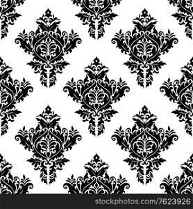 Monochrome seamless floral pattern for textile or wallpaper design