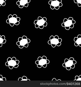 Monochrome seamless pattern with simple flowers. Perfect print for tee, paper, textile and fabric. Hand drawn vector illustration for decor and design.
