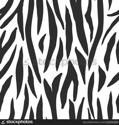 Monochrome tiger skin seamless pattern. Abstract zebra skin, stripes wallpaper. Black and white animal fur endless backdrop. Design for fabric , textile print, wrapping, cover. vector illustration.. Monochrome tiger skin seamless pattern. Abstract zebra skin, stripes wallpaper.