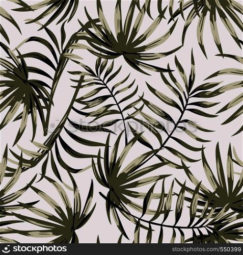 Monochrome tropical leaves seamless white background