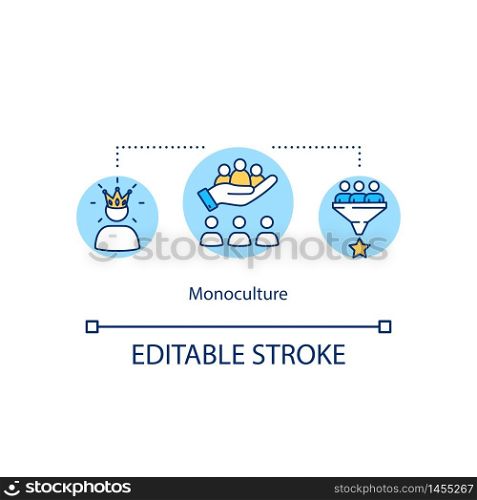 Monoculture concept icon. Dominant race, discrimination. Assimilation and globalization. Cultural diversity idea thin line illustration. Vector isolated outline RGB color drawing. Editable stroke. Monoculture concept icon