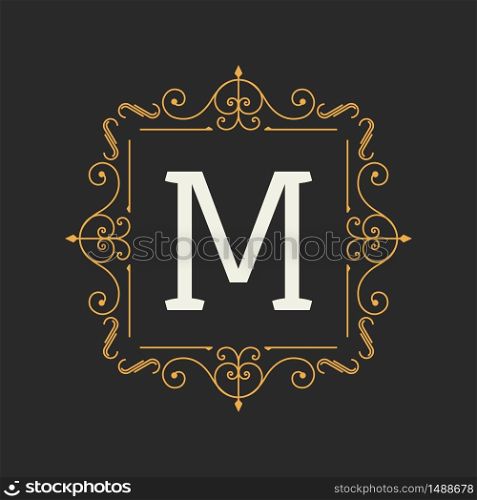 Monogram design elements template. Letter Vintage Insignia or Logotype. Calligraphic lineart design. Business sign, identity, label, badge, Cafe, Hotel. Vector illustration. Monogram design elements template. Letter Vintage Insignia or Logotype. Calligraphic lineart design. Business sign, identity, label, badge, Cafe, Hotel. Vector