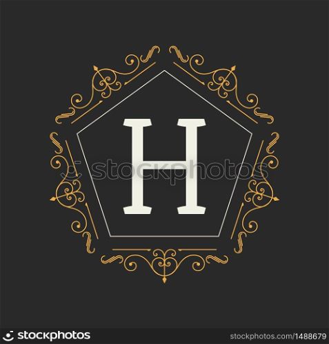 Monogram design elements template. Letter Vintage Insignia or Logotype. Calligraphic lineart design. Business sign, identity, label, badge, Cafe, Hotel. Vector illustration. Monogram design elements template. Letter Vintage Insignia or Logotype. Calligraphic lineart design. Business sign, identity, label, badge, Cafe, Hotel. Vector