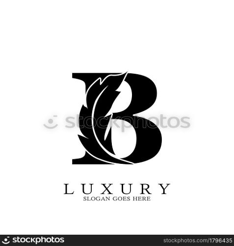 Monogram Initial Letter B Logo Luxury feather vector design for law business.