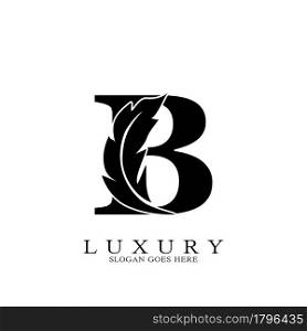 Monogram Initial Letter B Logo Luxury feather vector design for law business.