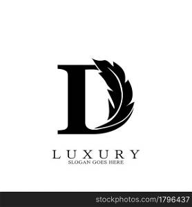 Monogram Initial Letter D Logo Luxury feather vector design for law business.