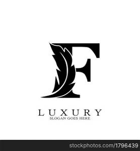 Monogram Initial Letter F Logo Luxury feather vector design for law business.