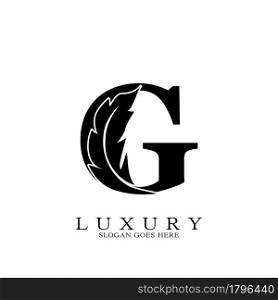 Monogram Initial Letter G Logo Luxury feather vector design for law business.