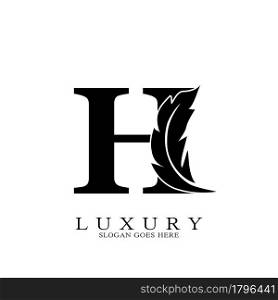Monogram Initial Letter H Logo Luxury feather vector design for law business.