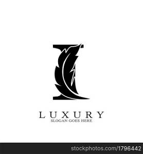 Monogram Initial Letter I Logo Luxury feather vector design for law business.