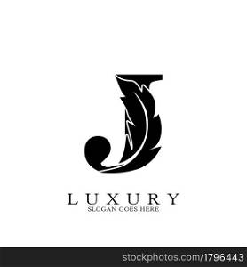 Monogram Initial Letter J Logo Luxury feather vector design for law business.