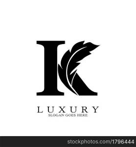 Monogram Initial Letter K Logo Luxury feather vector design for law business.