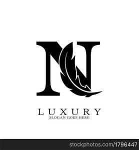 Monogram Initial Letter N Logo Luxury feather vector design for law business.