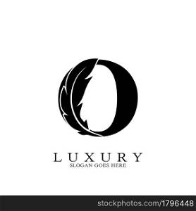 Monogram Initial Letter O Logo Luxury feather vector design for law business.