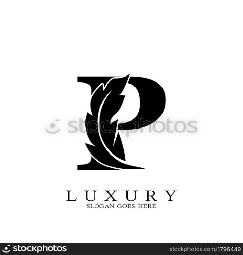 Monogram Initial Letter P Logo Luxury feather vector design for law business.