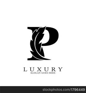 Monogram Initial Letter P Logo Luxury feather vector design for law business.