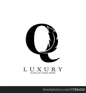 Monogram Initial Letter Q Logo Luxury feather vector design for law business.