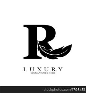 Monogram Initial Letter R Logo Luxury feather vector design for law business.