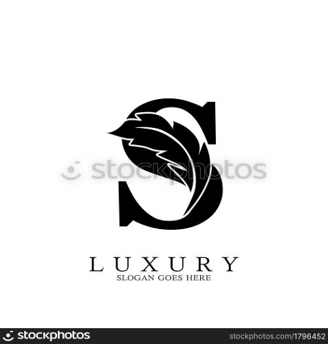 Monogram Initial Letter S Logo Luxury feather vector design for law business.