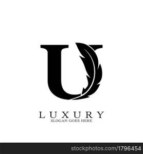 Monogram Initial Letter U Logo Luxury feather vector design for law business.