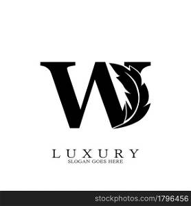 Monogram Initial Letter W Logo Luxury feather vector design for law business.