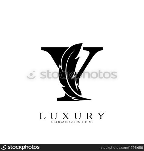 Monogram Initial Letter Y Logo Luxury feather vector design for law business.