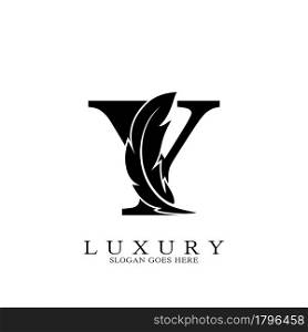 Monogram Initial Letter Y Logo Luxury feather vector design for law business.