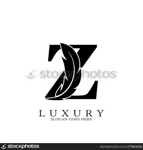 Monogram Initial Letter Z Logo Luxury feather vector design for law business.