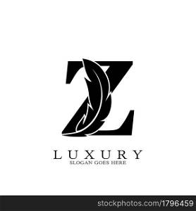 Monogram Initial Letter Z Logo Luxury feather vector design for law business.