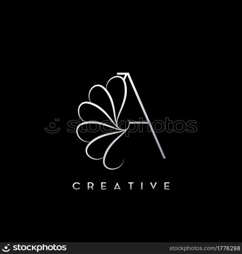 Monogram Line A Letter Logo, Creative elegant luxury vector design concept simple swirl ornate flower with alphabet letter template.