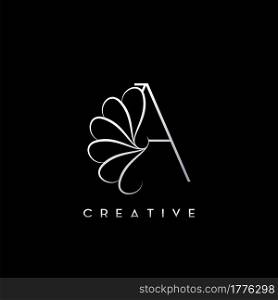 Monogram Line A Letter Logo, Creative elegant luxury vector design concept simple swirl ornate flower with alphabet letter template.