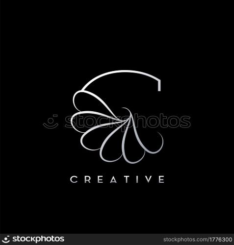 Monogram Line C Letter Logo, Creative elegant luxury vector design concept simple swirl ornate flower with alphabet letter template.
