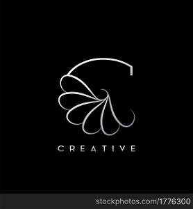 Monogram Line C Letter Logo, Creative elegant luxury vector design concept simple swirl ornate flower with alphabet letter template.