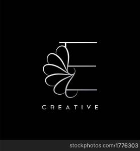 Monogram Line E Letter Logo, Creative elegant luxury vector design concept simple swirl ornate flower with alphabet letter template.