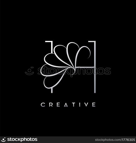 Monogram Line H Letter Logo, Creative elegant luxury vector design concept simple swirl ornate flower with alphabet letter template.