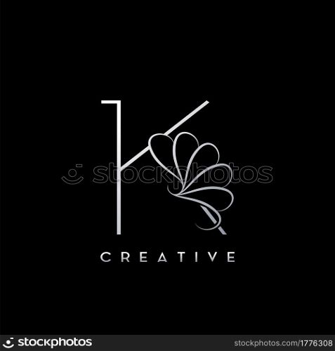 Monogram Line K Letter Logo, Creative elegant luxury vector design concept simple swirl ornate flower with alphabet letter template.