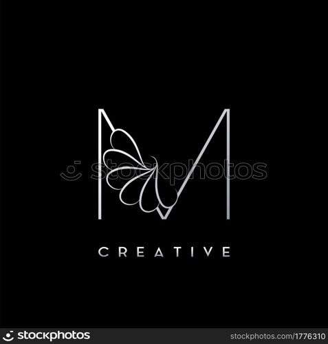 Monogram Line M Letter Logo, Creative elegant luxury vector design concept simple swirl ornate flower with alphabet letter template.